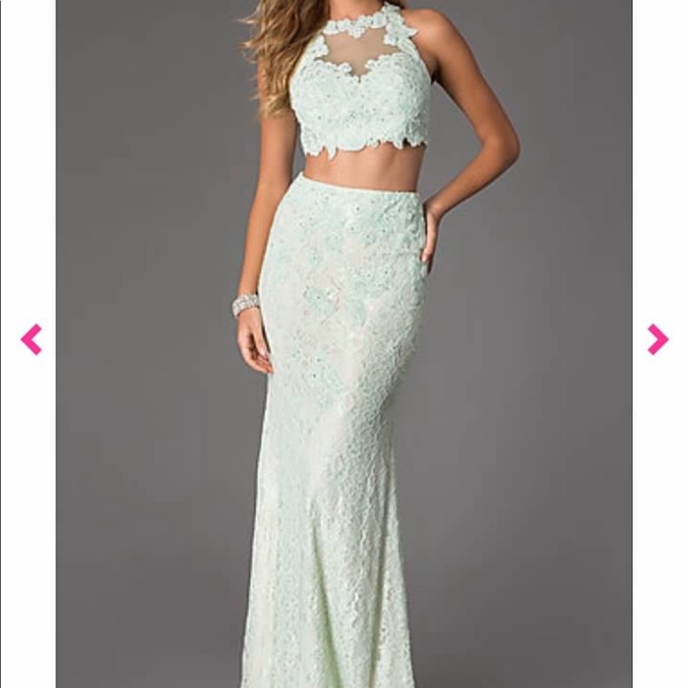 Jovani Mint Lace Two-Piece Prom Dress